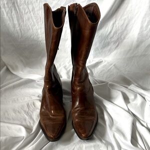 Brown Heeled Leather Boots with Western Style
